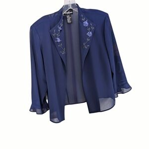 Positive Attitude Navy Sheer Beaded Evening Blazer, Size 14